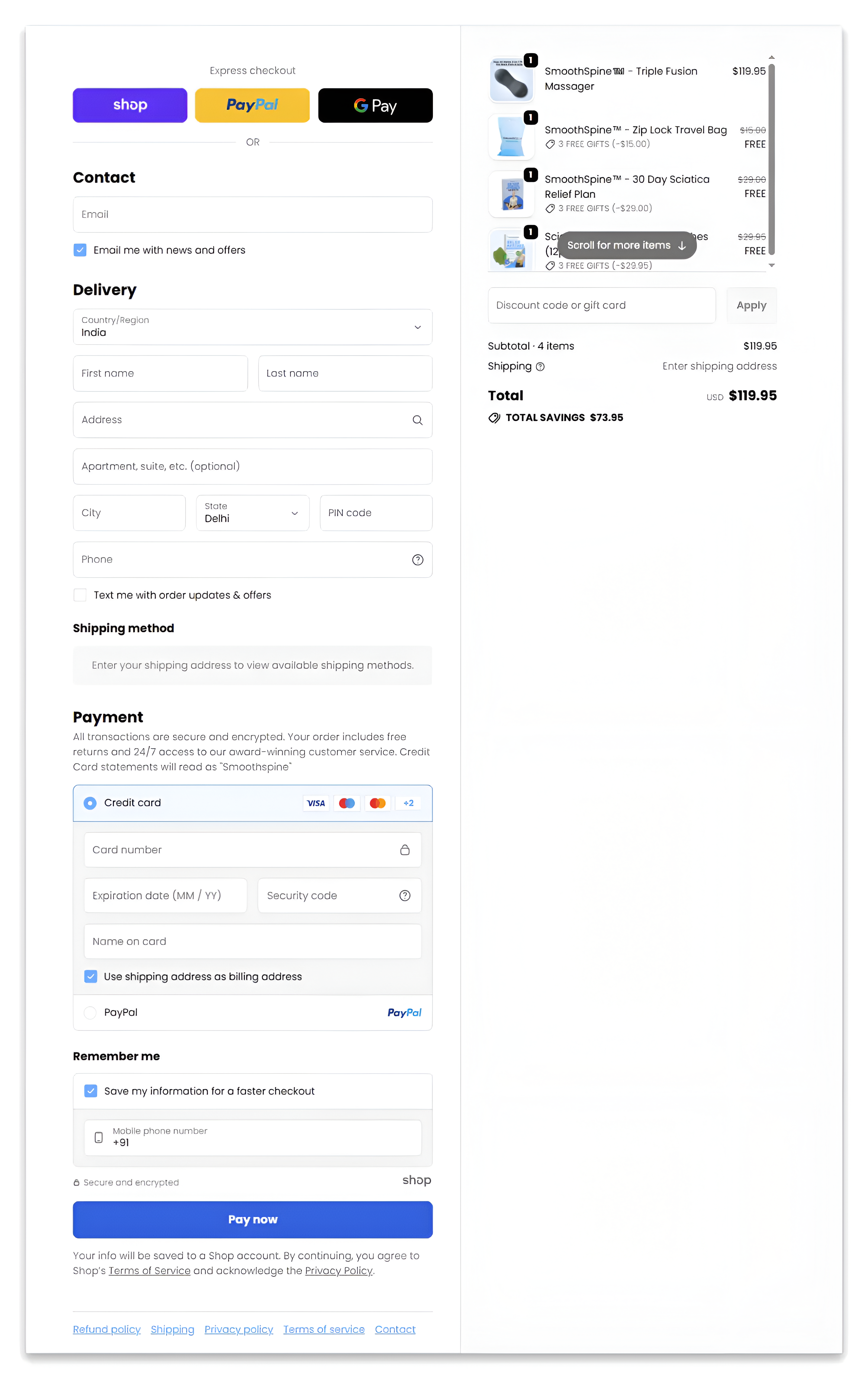 smooth spine triple fusion massager checkout page.